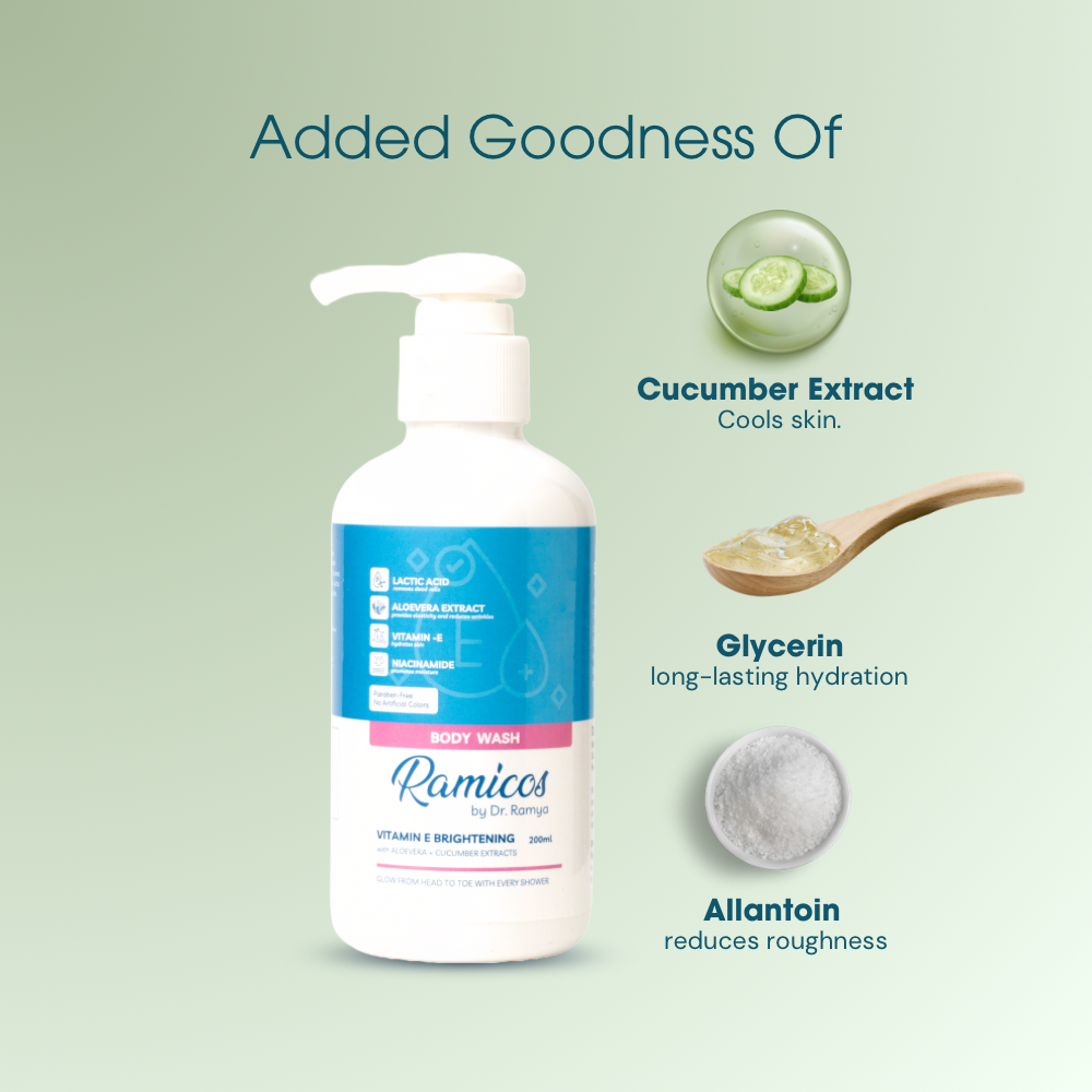 VITAMIN E BRIGHTENING BODY WASH - from Ramicos by Dr. Ramya - 200 ml.