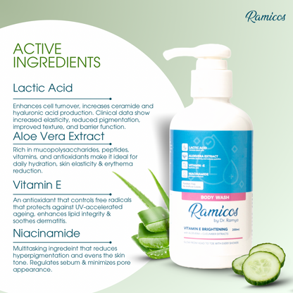 VITAMIN E BRIGHTENING BODY WASH - from Ramicos by Dr. Ramya - 200 ml.